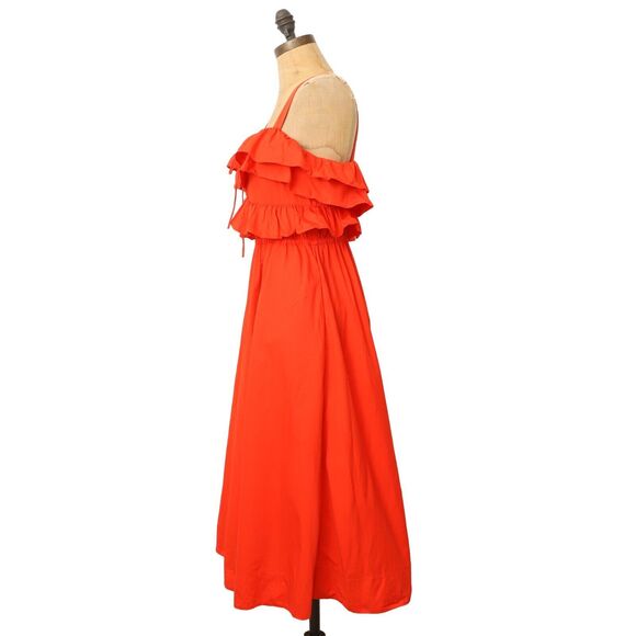 JASON WU Ruffle Bodice Midi Dress 4 Firecracker Red A-Line Sleeveless EUC B69 - Picture 5 of 7